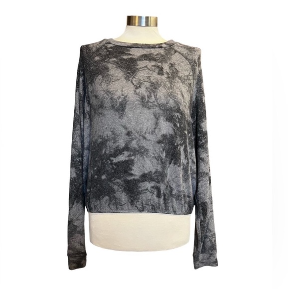 BKE black & grey sweatshirt soft elastic waist top women’s size small tie-dye - Picture 1 of 4